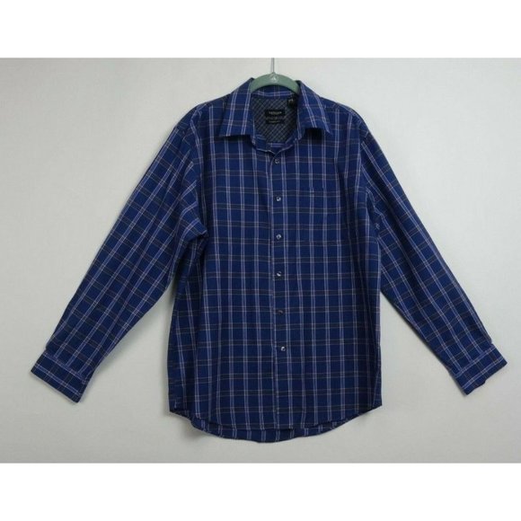 Men's Van Heusen Dress Shirt 16 1/2 Sz L Blue Plaid W/Pink Stripes Long Sleeve - Picture 1 of 6